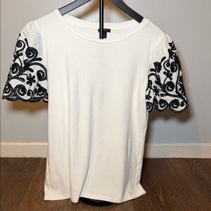 Ann Taylor White Blouse with Black Embroidery
